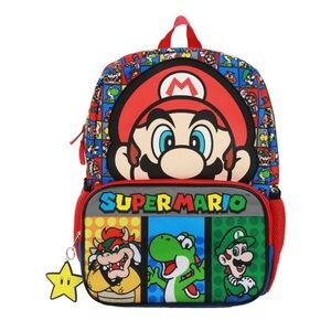NWT: Super Mario Kids’ 16”H x 12”W x 5”D/ 14.4 L Backpack - Red and Blue